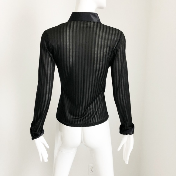 Rayure Paris Blouse Sheer Pinstripe with Zipper Fitted Retro 90s Size 38 - Picture 5 of 7